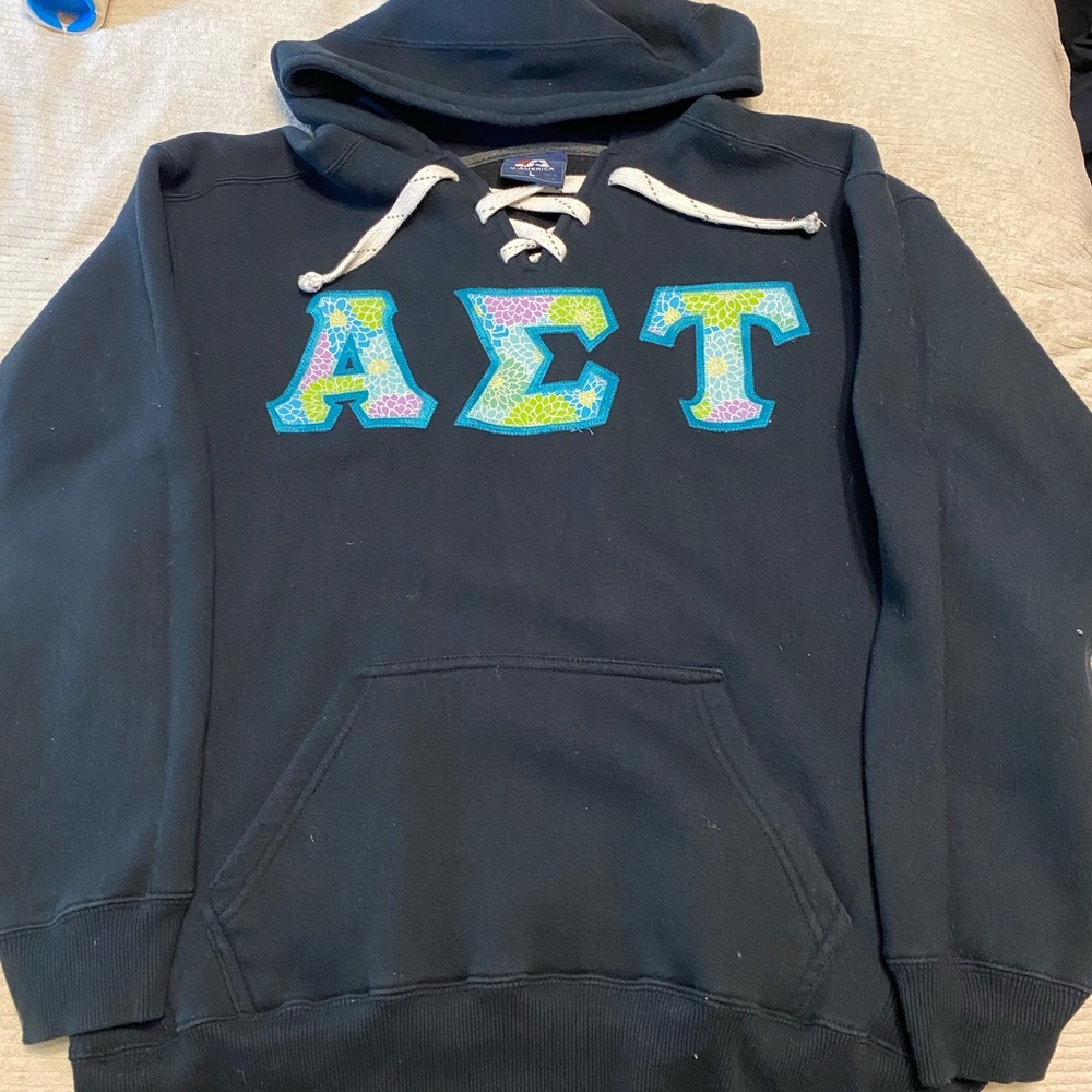 Navy Alpha Sigma Tau letters hoodie
